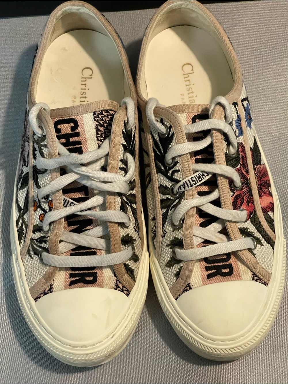 Dior Floral Canvas Low-Top Sneakers in Pink, White and Beige